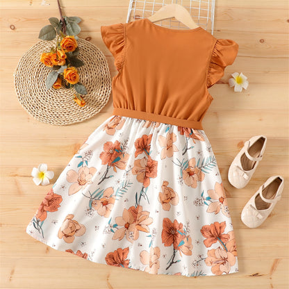 Girls' Kids Dress Girl Dresses for Very Elegant Party Ruffled Floral Print Splice Belted Flutter-sleeve Dress The Clothing Company Sydney