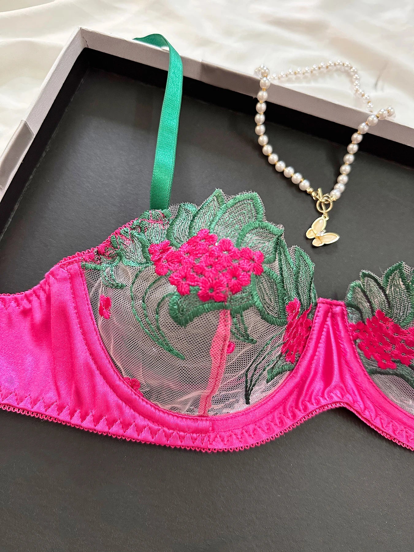 2 Piece Fancy Lingerie Floral Lace Bra Set Bilizna Luxury Well-Looking Underwear Fairy Fine Lace Exotic Set - The Clothing Company Sydney