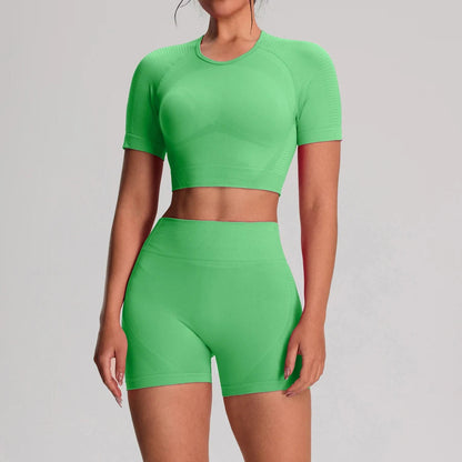 2 Piece Yoga Sport T-shirts Shorts Set Sportswear Gym Seamless Workout Vest Shorts Leggings Activewear Women's Bike Shorts The Clothing Company Sydney