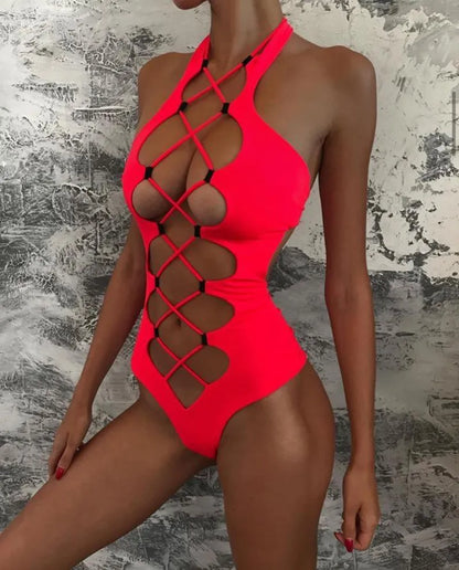 One Piece Bandage Swimsuit Sexy Hollow Out Swimwear Extreme Microbikini One Piece Bodysuit Whole Halter Bathing Suit The Clothing Company Sydney