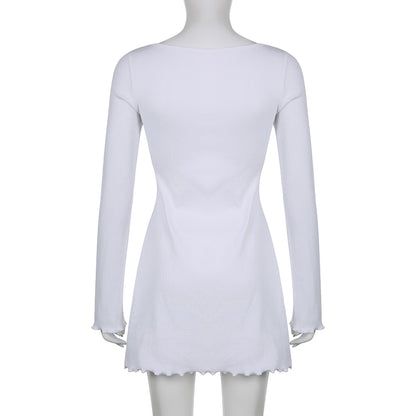 Casual Frill Long Sleeve Black Female Dress Slim Spring Autumn Mini Dresses Basic Fashion Elegant Outfit The Clothing Company Sydney