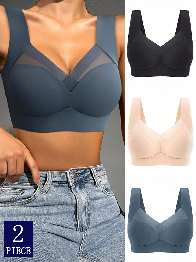 2 Pack Women's Lace Plus Size Seamless Bra Bralette Backless Brassiere Vest Female Gather Shock-Proof Wireless Sports Bra The Clothing Company Sydney