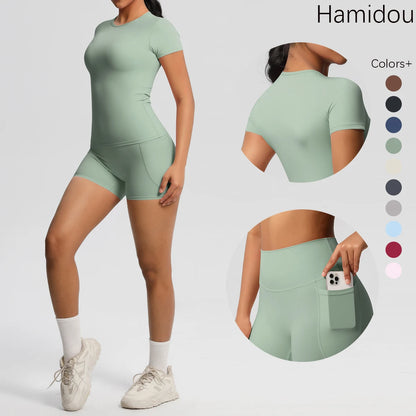 Workout Sportswear 2 Piece Piece Female Yoga Shirt Push Up Workout Clothes Outdoors Sport  High Waist  Fitness Sport Shorts - The Clothing Company Sydney