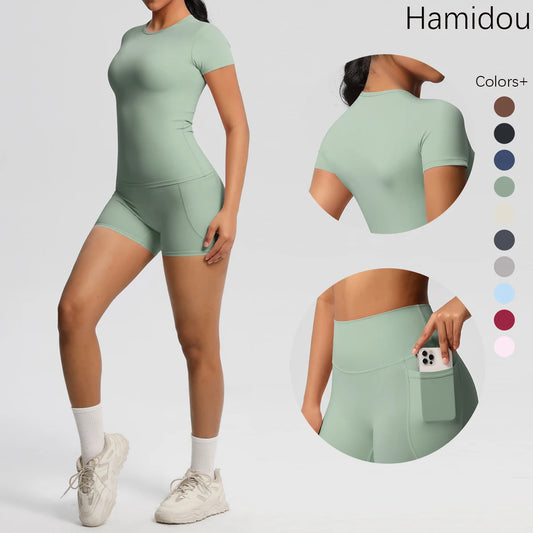 Workout Sportswear 2 Piece Piece Female Yoga Shirt Push Up Workout Clothes Outdoors Sport  High Waist  Fitness Sport Shorts - The Clothing Company Sydney