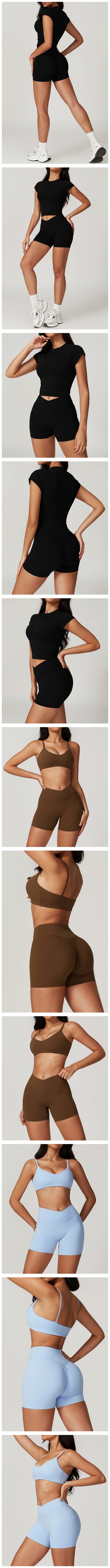 Women's Yoga Gym Activewear 2 Piece Set Sport Suit Workout Short Sleeve Crop Top High Waist Leggings Short Fitness Sports Wear - The Clothing Company Sydney