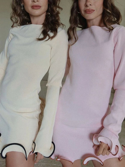 Autumn Knitted Mini Contrast Color Slim Sweater Dress Elegant Party  Long Sleeve Dress - The Clothing Company Sydney