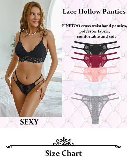 3 Pack Lace Hollow Out Thongs Women Panties Low Waist Transparent G-String Underwear Breathable Intimates Lingerie - The Clothing Company Sydney