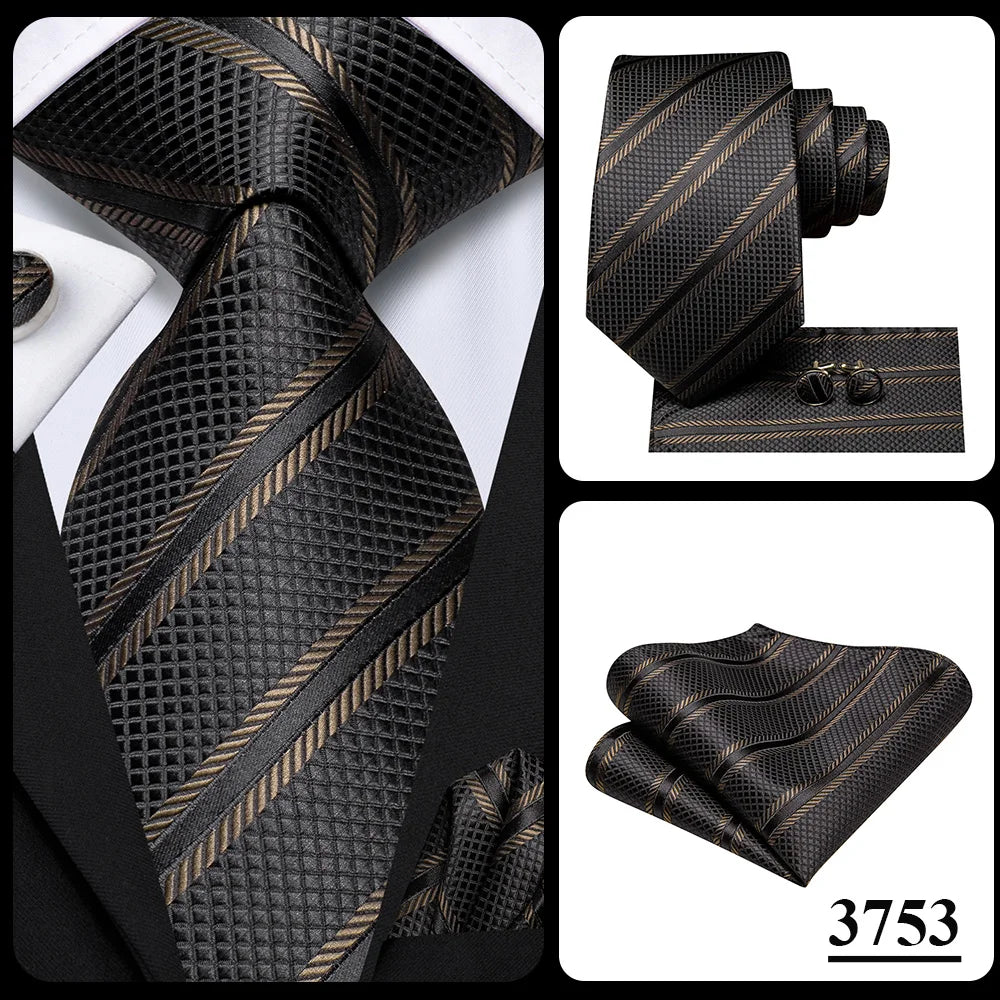 3 Piece Black Floral Silk Wedding Tie For Men Handky Cufflink Elegant Necktie Set For Men - The Clothing Company Sydney