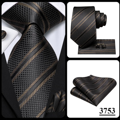3 Piece Black Floral Silk Wedding Tie For Men Handky Cufflink Elegant Necktie Set For Men - The Clothing Company Sydney