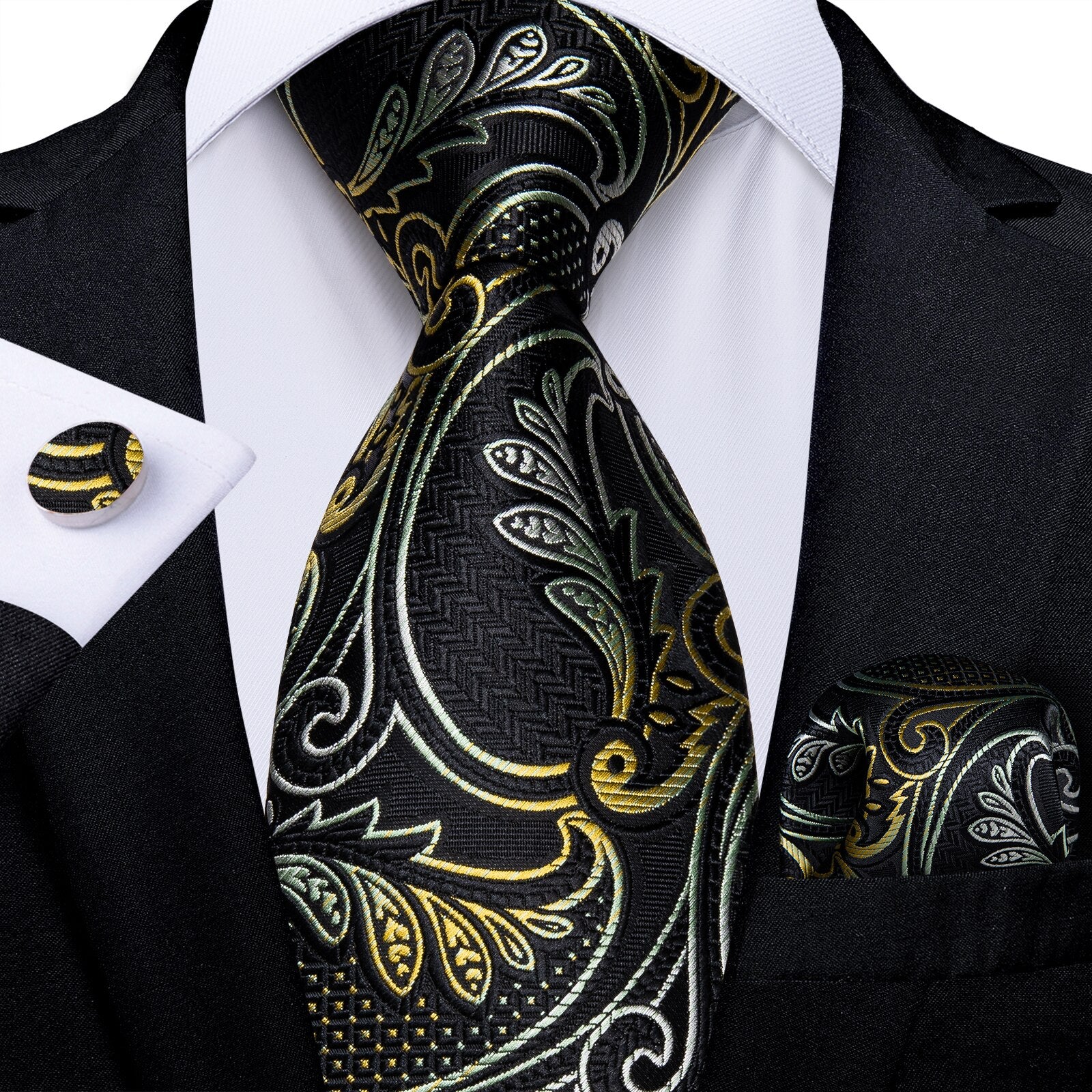 Men's Tie Luxury Yellow Blue Striped Paisley Plaid Silk Wedding Tie For Men's Designer Hanky Cufflinks Gift Tie Set The Clothing Company Sydney