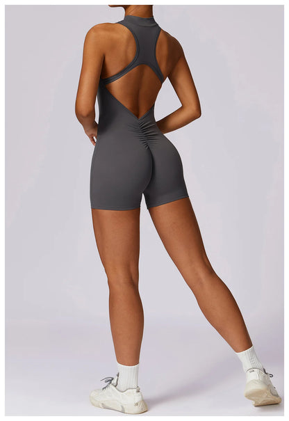V Back Scrunch Sports Jumpsuit Women Gym Rompers Sleeveless Sportswear Zipper One-Piece Suit Yoga Clothing - The Clothing Company Sydney