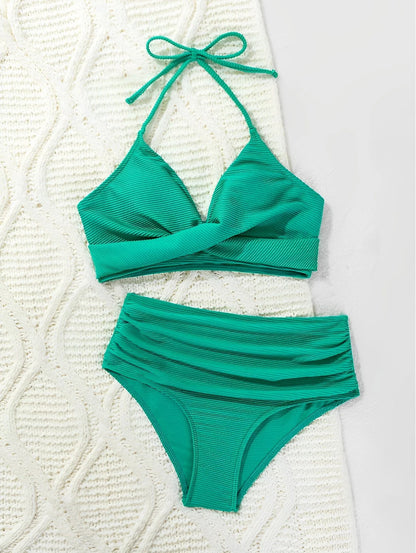 2 Piece High Waist Bikini Women Halter Swimwear Swimsuit Solid Bathers Swimming Bathing Swim Suit Summer Beachwear The Clothing Company Sydney