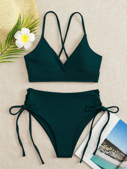 V-Neck Split Bikini Set for Women Swimsuit Lace Up Triangular Beach Swimwear Bathing Suit The Clothing Company Sydney
