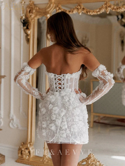Luxury Beaded Short Lace Floral Appliques Long Sleeves Bridal Gown Mini Prom Party Dress Customized Wedding Dresses The Clothing Company Sydney