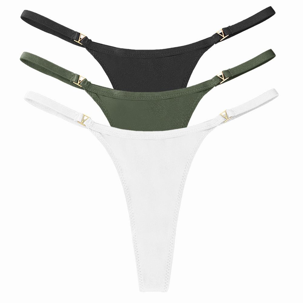 3 Pack Set Women's Panties Low Waist Cotton G-string Thong Panties Solid Colour Metal T-pants Panties Lingerie The Clothing Company Sydney