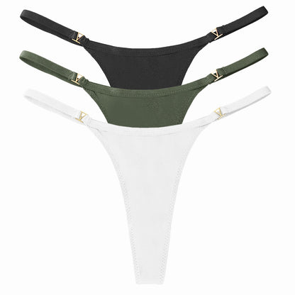3 Pack Set Women's Panties Low Waist Cotton G-string Thong Panties Solid Colour Metal T-pants Panties Lingerie The Clothing Company Sydney