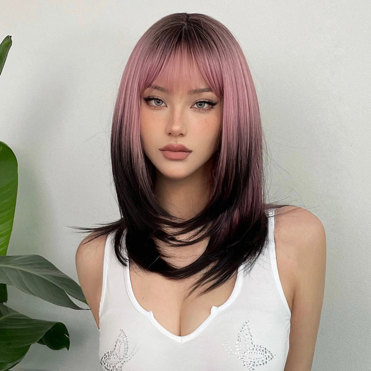 Black Pink Ombre Synthetic Wigs Women's Long Layered Straight Wig Mixed Colored Cosplay Hair Wigs The Clothing Company Sydney