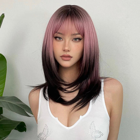 Black Pink Ombre Synthetic Wigs Women's Long Layered Straight Wig Mixed Colored Cosplay Hair Wigs The Clothing Company Sydney