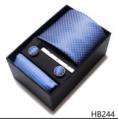 4 Piece Tie Handkerchief Cufflink Set For Men Necktie Holiday Gift Box Blue Gold Suit Accessories Slim Wedding Set The Clothing Company Sydney