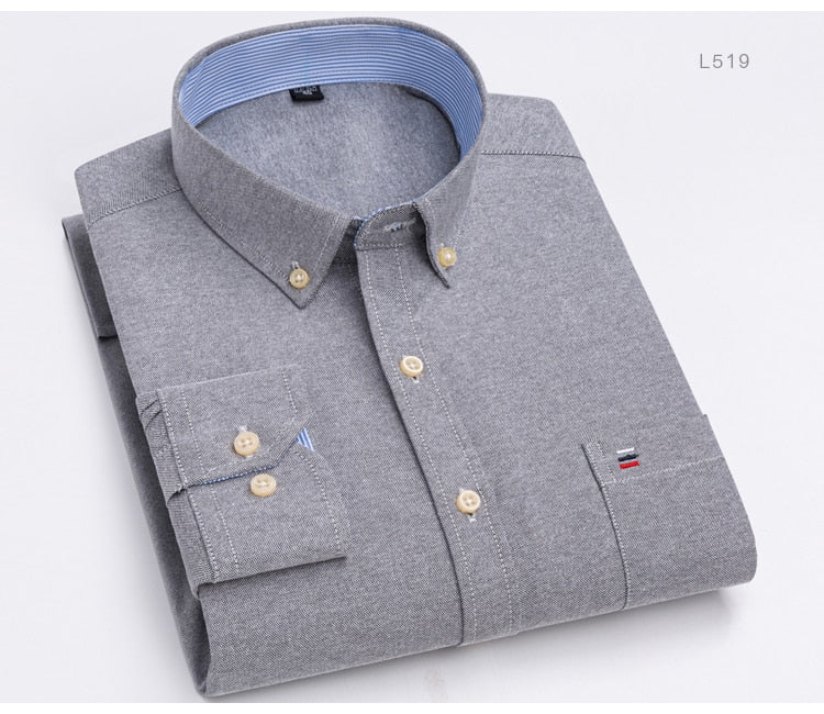 Men's Versatile Casual Checkered Oxford Cotton Shirts Single Pocket Long Sleeve Standard-fit Button Down Gingham Striped Shirt The Clothing Company Sydney