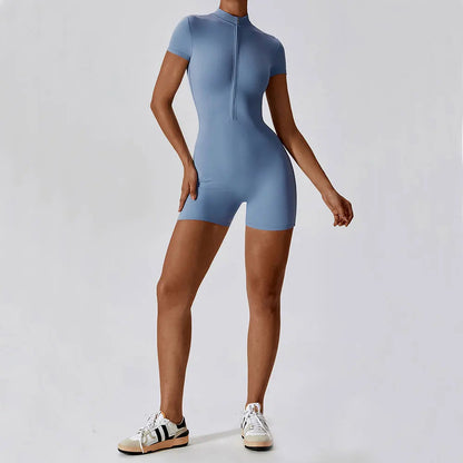 One Piece Jumpsuit Summer Short Sleeve Zipper Sports Wear Gym Fitness Bodysuits Women Dance Running Workout Clothes Yoga Suit The Clothing Company Sydney
