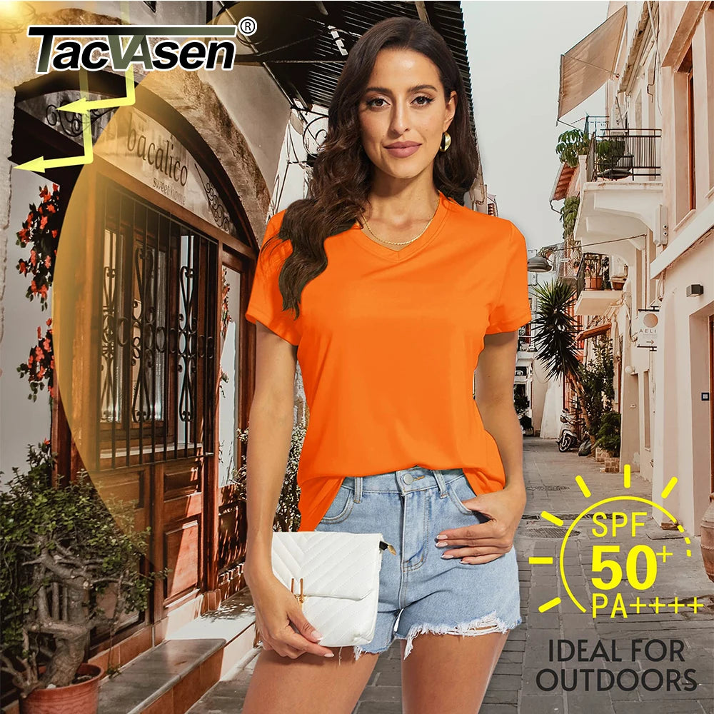 UPF 50+ Summer Short Sleeve V-Neck T-shirts Womens Sun Protection T-shirts Quick Dry Hiking Running Tee Shirts Tops - The Clothing Company Sydney