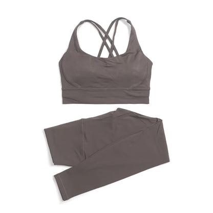 Nylon Yoga Set Women's Tracksuit Gym Fitness Set Woman 2 Piece Leggings Sports Bra Breathable Sportwear