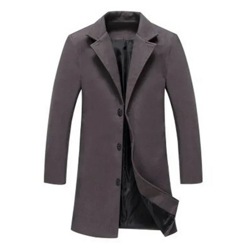 Single Breasted Lapel Long Coat Jacket Fashion Autumn Winter Casual Overcoat Plus Size Trench Men's Woolen Coats Solid Color - The Clothing Company Sydney
