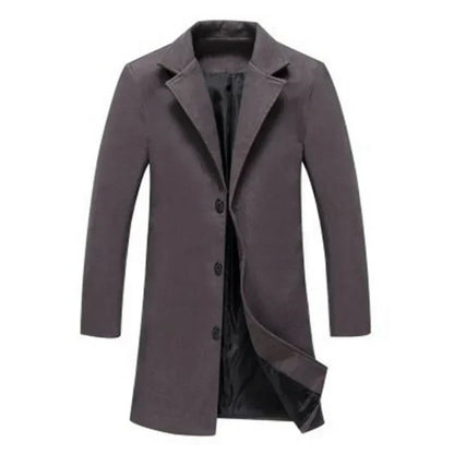Single Breasted Lapel Long Coat Jacket Fashion Autumn Winter Casual Overcoat Plus Size Trench Men's Woolen Coats Solid Color - The Clothing Company Sydney