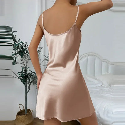 Silk Satin Women Nightgown Sleeveless Sleepwear Adjustable Spaghetti Strap Nightwear - The Clothing Company Sydney
