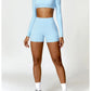 2 Piece Long Sleeve Gym Set Women Yoga Clothes Quick-Drying Sportswear Running Leggings Workout Sports Crop Top Shorts