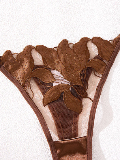 2 Piece Coffee Coloured Embroidered Print Floral Design Lingerie Set The Clothing Company Sydney