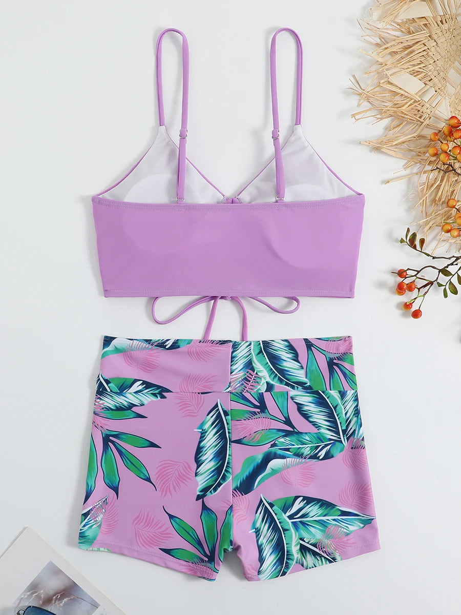 2 Piece Drawstring Front Shorts Bikinis High Waist Swimsuit Women Swimwear Bathers Bathing Swimming Swim Suit Beachwear - The Clothing Company Sydney
