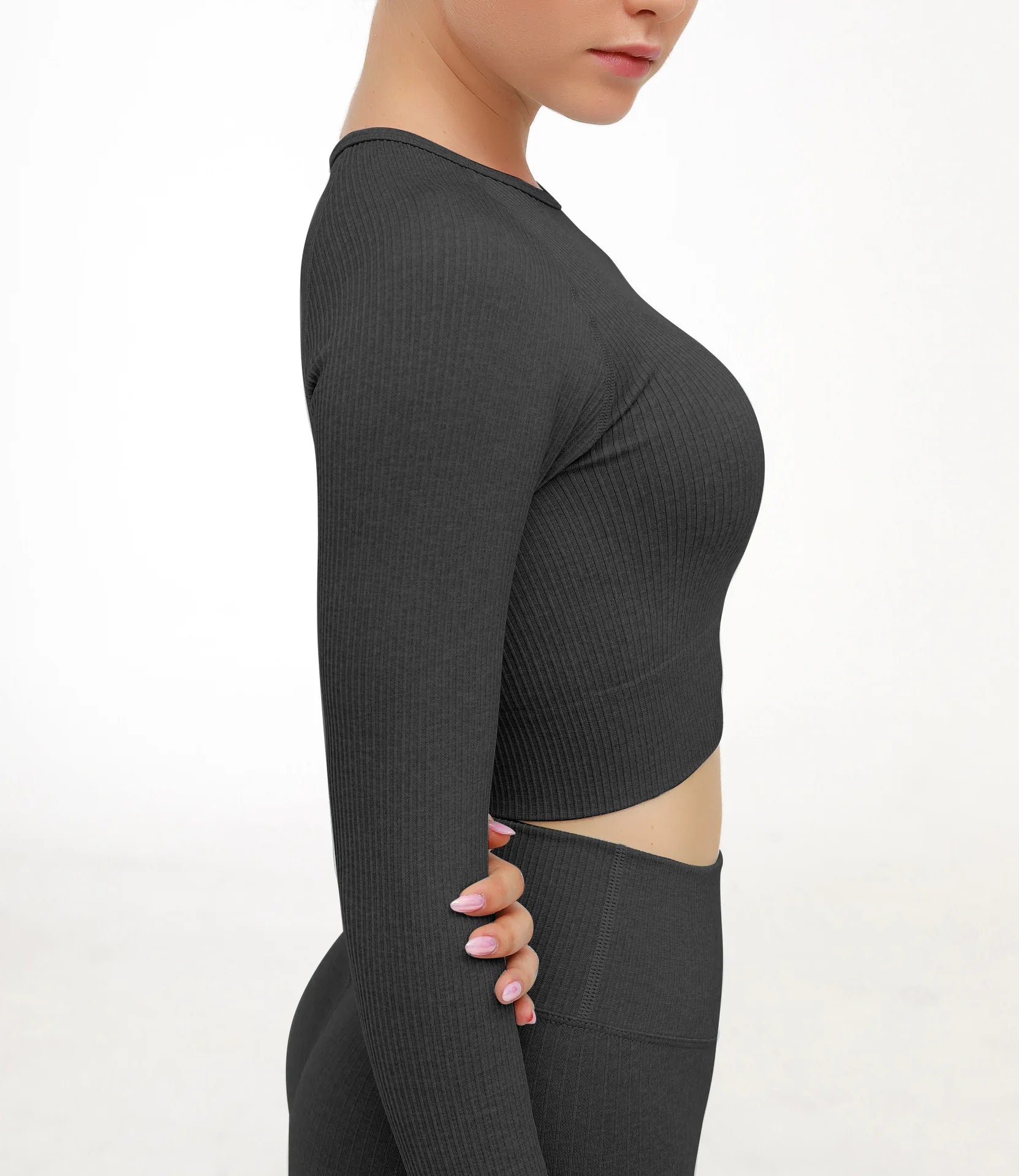 2 Piece Set Women Ribbed Seamless Long Sleeve Yoga Sets Workout Women's High Waist Sports Legging Long Sleeve Top The Clothing Company Sydney
