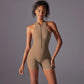 Hollow Backless Sport Jumpsuit Short Woman One Piece Gym Outfit Sleeveless Zipper Fitness Overalls Yoga Romper