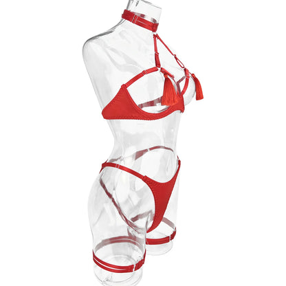 4 Piece Tassel Lingerie Bra Intimate Panties Outfit Sets - The Clothing Company Sydney