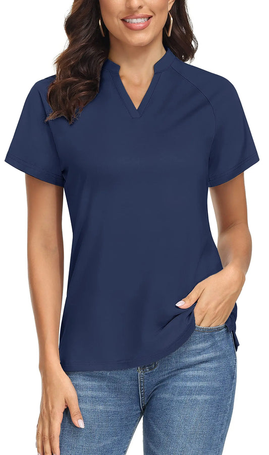 UPF 50+ V-neck Short Sleeve Golf Polo Shirts Women's Quick Dry Sun/UV Protection T-shirts Outdoor Sports Pullover Tops The Clothing Company Sydney
