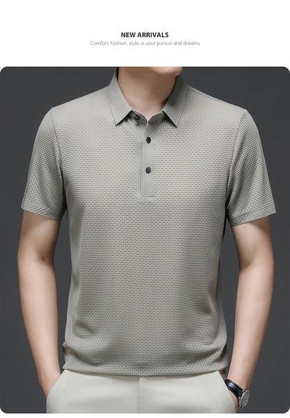 Summer Men's Lop-up Hollow Short-sleeved Polo Shirt Ice Silk Breathable Business Fashion T-Shirt Male Top The Clothing Company Sydney