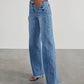 Spring Summer Women's Clothing Solid Color Loose Wide Leg Side Seam Stitching Frayed Hem Jeans The Clothing Company Sydney