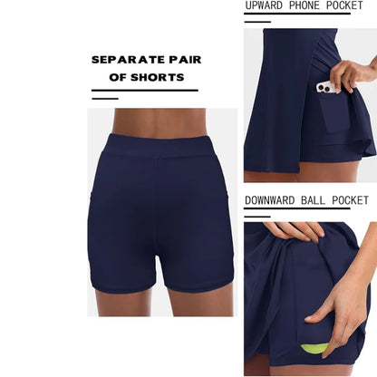 Women's tennis dress tennis golf dress built-in shorts sleeveless sports dress with pockets - The Clothing Company Sydney