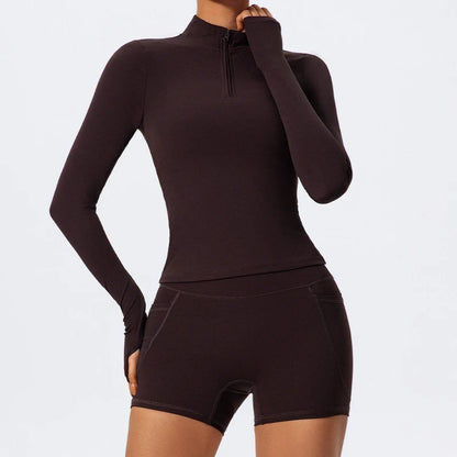 2 Piece Sports Suit Women Half Zipper Long Sleeves Slim Yoga Set Flared Activewear Gym Workout Sportswear The Clothing Company Sydney