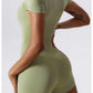 Summer Yoga Suit Women's Short One Piece Short Sleeve Gym Push Up Training Fitness Bodysuit Sportswear Outfit