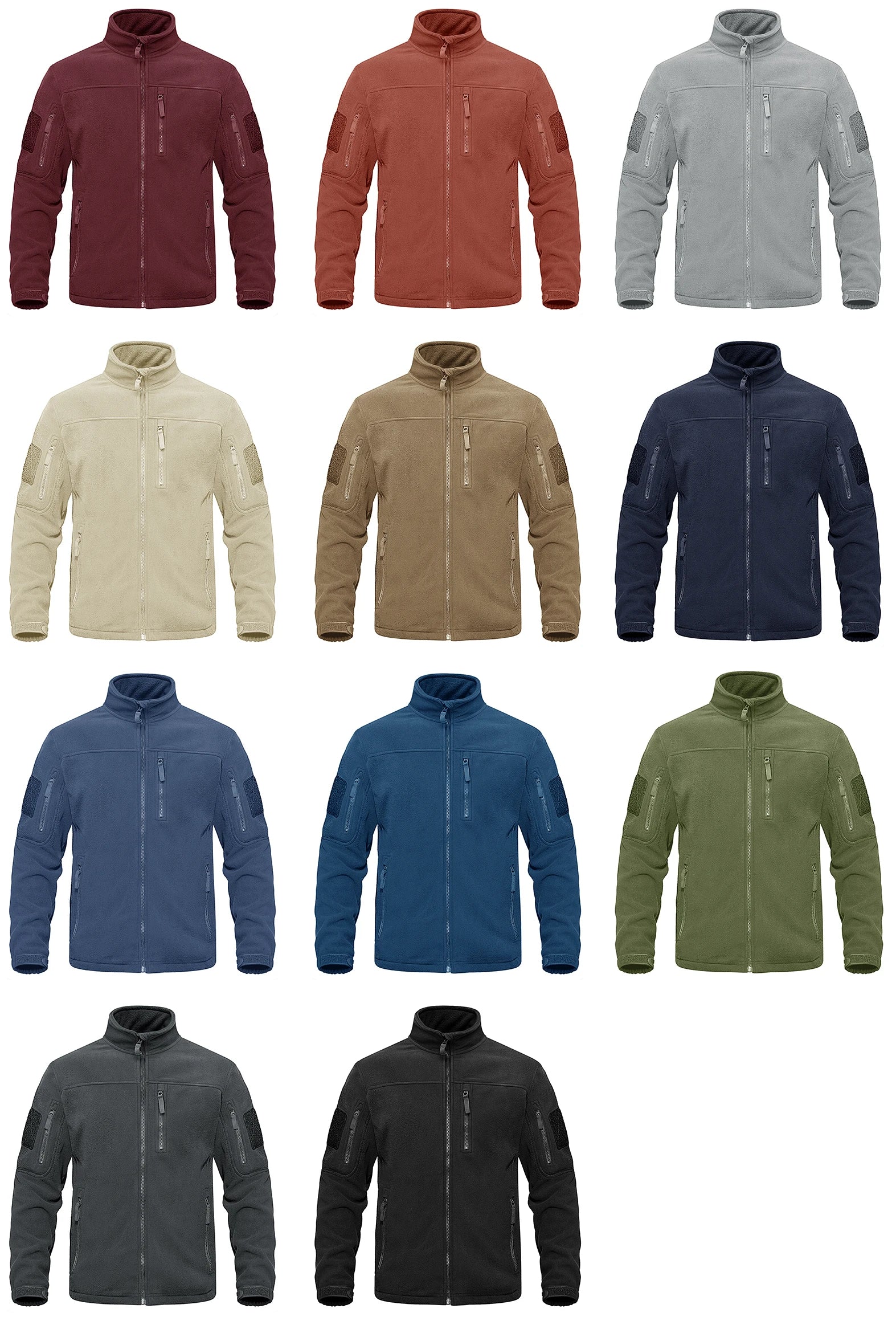 Full Zip Up Tactical Green Fleece Jacket Thermal Warm Work Coats Men's Pockets Safari Jacket Hiking Outwear Windbreaker - The Clothing Company Sydney
