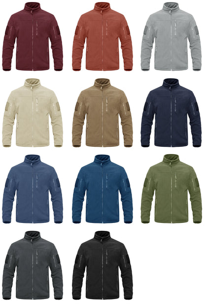 Full Zip Up Tactical Green Fleece Jacket Thermal Warm Work Coats Men's Pockets Safari Jacket Hiking Outwear Windbreaker - The Clothing Company Sydney