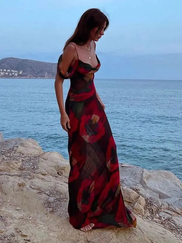 Spaghetti Strap Cold Shoulder Vacation Print Boho Dress Tunic Women Summer Clothes Beach Wear Swim Suit Cover Up Dress The Clothing Company Sydney