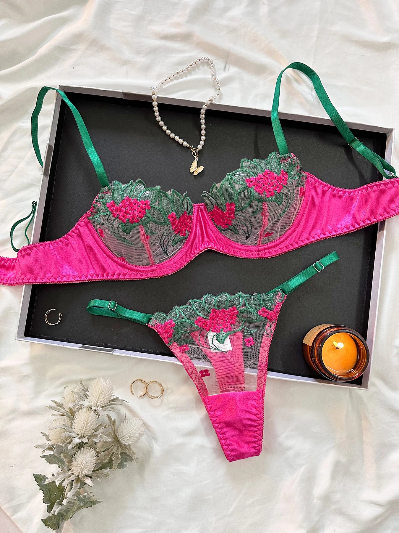2 Piece Fancy Lingerie Floral Lace Bra Set Bilizna Luxury Well-Looking Underwear Fairy Fine Lace Exotic Set - The Clothing Company Sydney
