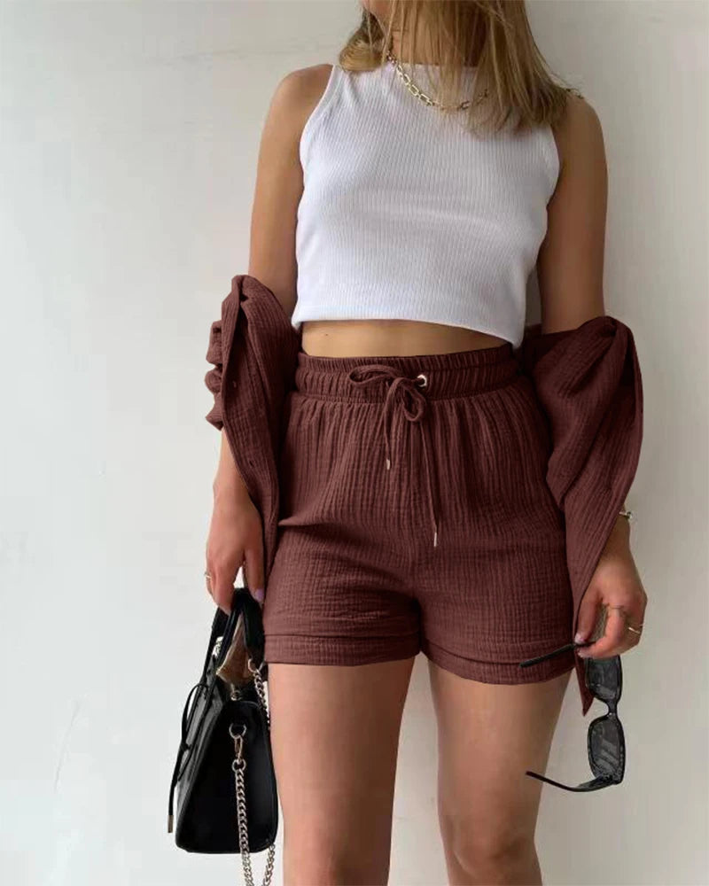 Summer Women's Suit Short Sets Outfits Suit Two Piece Button Up Matching Outfit Set - The Clothing Company Sydney