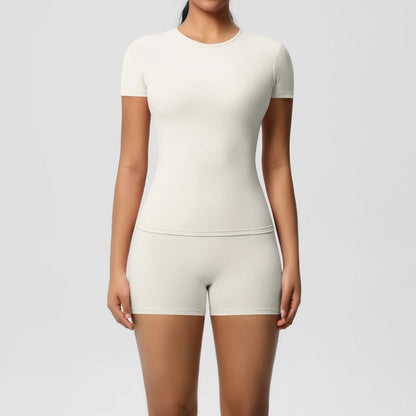 2 Piece Quick-Drying Gym Leggings Set Summer Short Sleeve Breathable Stretchy Yoga Slim Fitness Active Top Women's Cycling Bike Shorts The Clothing Company Sydney