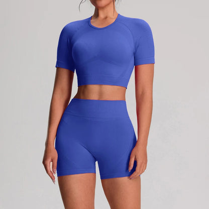 2 Piece Yoga Sport T-shirts Shorts Set Sportswear Gym Seamless Workout Vest Shorts Leggings Activewear Women's Bike Shorts The Clothing Company Sydney