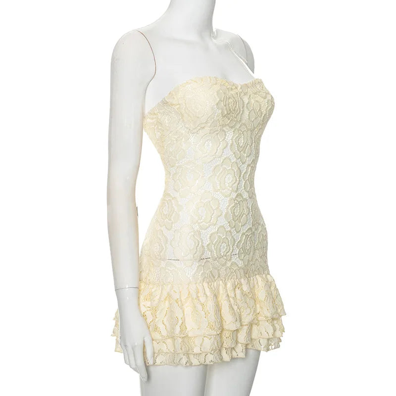 Strapless Lace Perspective Short Elegant Party Backless Bodycon Mini Summer Dress - The Clothing Company Sydney